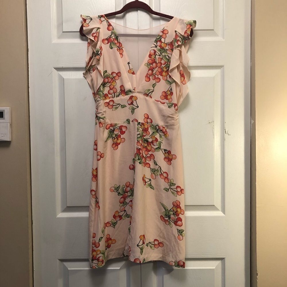 Yoana Baraschi Peach Floral Ruffle V-Neck Dress